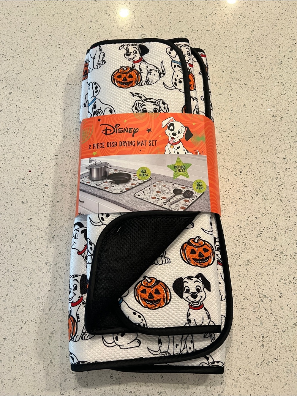 Disney 101 Dalmatians Halloween Dish Drying Mat Set - White, Orange & Black